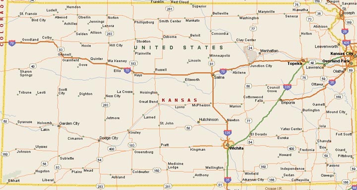 State map of Kansas showing county boundaries.