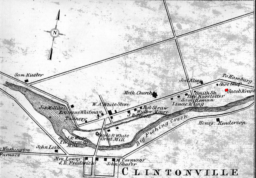 Map of Clintonville, Pennsylvania and the surrounding township.