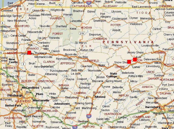 State map of Pennsylvania showing county boundaries.