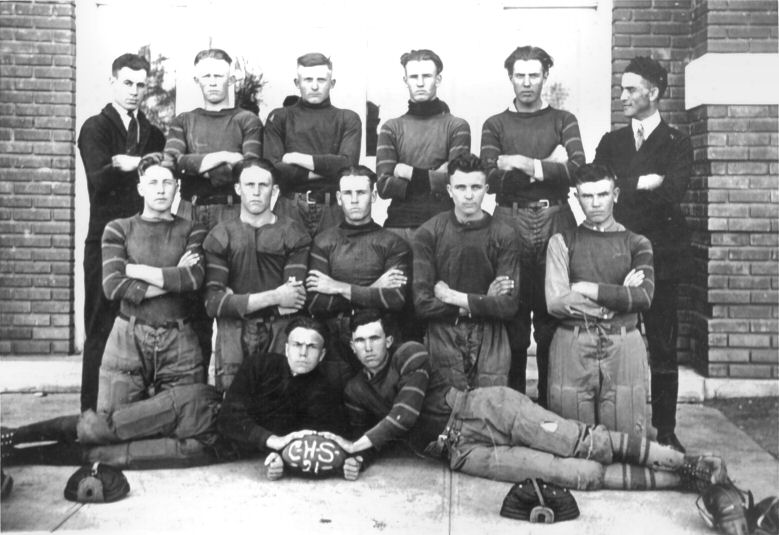 Culver High School football team, Ted Frain, lying down on the left