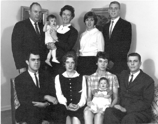 Back Row: Burton Sams, Valerie Storm, Kristine (Johnson) Sams, Lynne Sams, Larry Sams - Front Row: Gerald Storm, Sherry (Sams) Storm, Irene (Sams) Hackett, Kristine Ruth Hackett, Robert Hackett