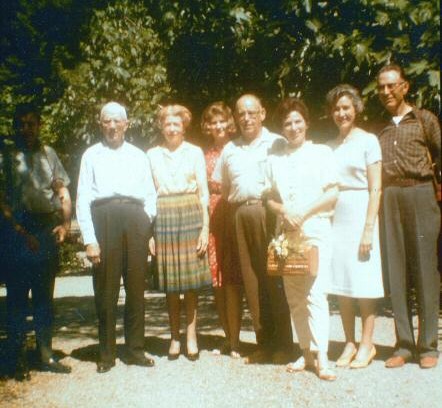 Bill Stevens, Tom Stevens, Pauline (Stevens) Davis, Unknown, Jim Davis, Olga (Travorelli) Stevens, Mary Stevens, Leland Stevens