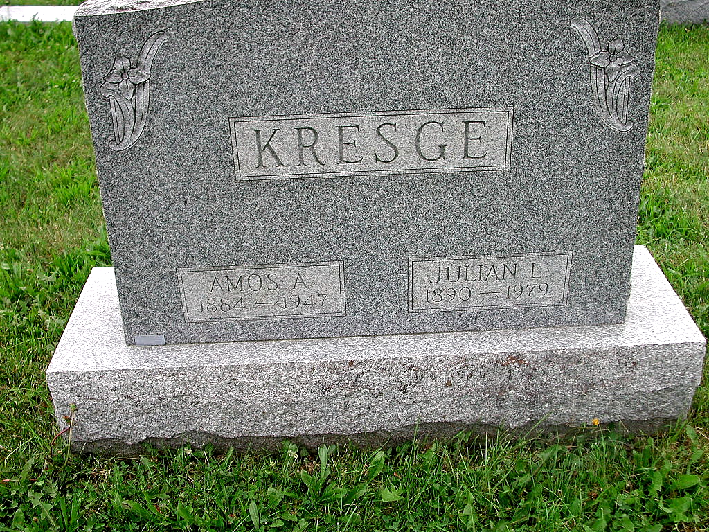 Amos A. and Julian L. (Dorshimer) Kresge Tombsone