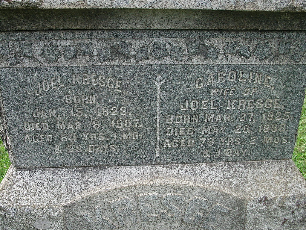 Joel and Caroline (Huffsmith) Kresge Tombstone
