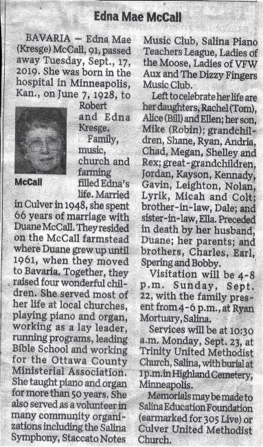Edna May McCall Obiturary