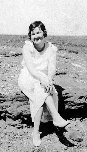 Charlotte Stevens - White dress (pique) Red Beads 77 Cents cost ready made wore it for year